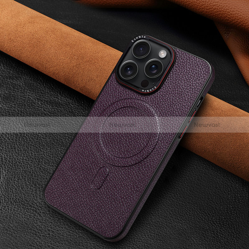 Soft Luxury Leather Snap On Case Cover WZ1 for Apple iPhone 15 Pro Purple