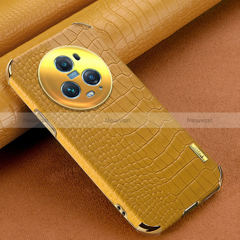 Soft Luxury Leather Snap On Case Cover XD1 for Huawei Honor Magic5 Pro 5G Yellow