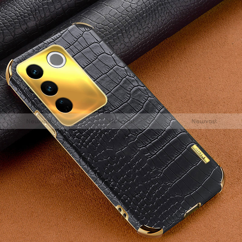 Soft Luxury Leather Snap On Case Cover XD1 for Vivo V27 5G Black