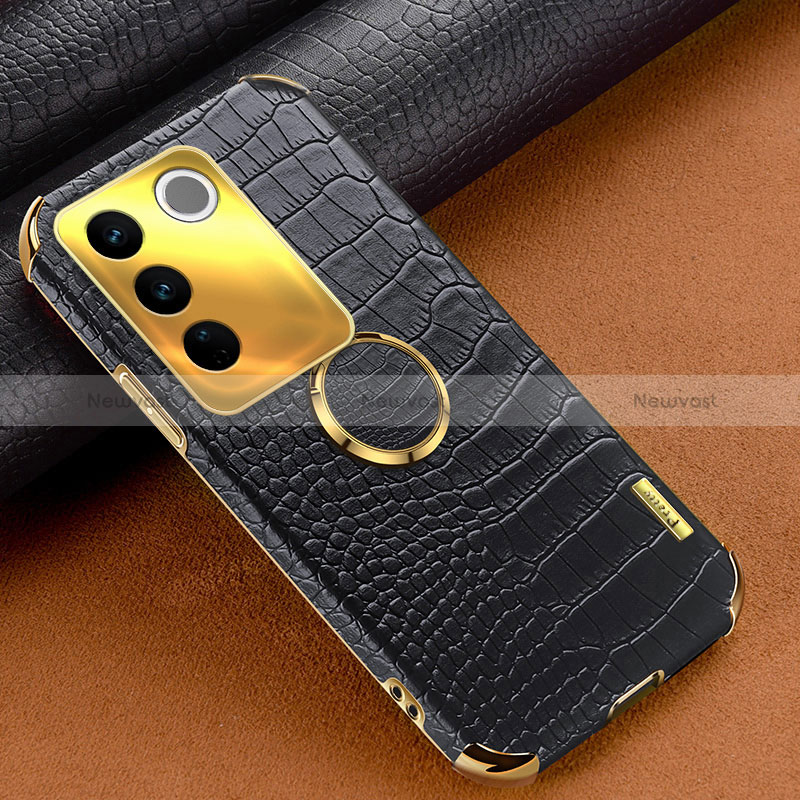 Soft Luxury Leather Snap On Case Cover XD2 for Vivo V27 5G Black