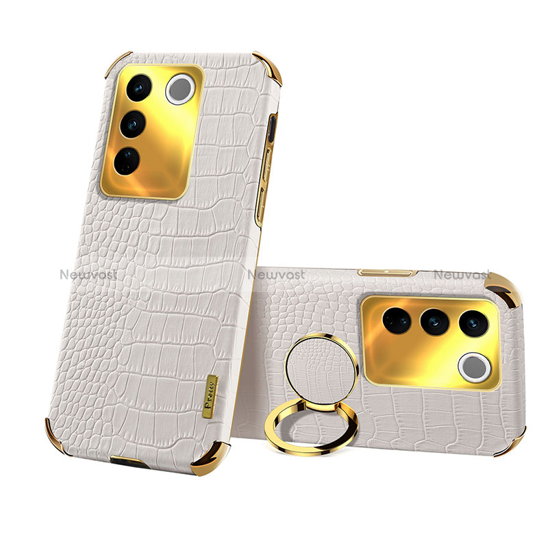 Soft Luxury Leather Snap On Case Cover XD3 for Vivo V27 5G White