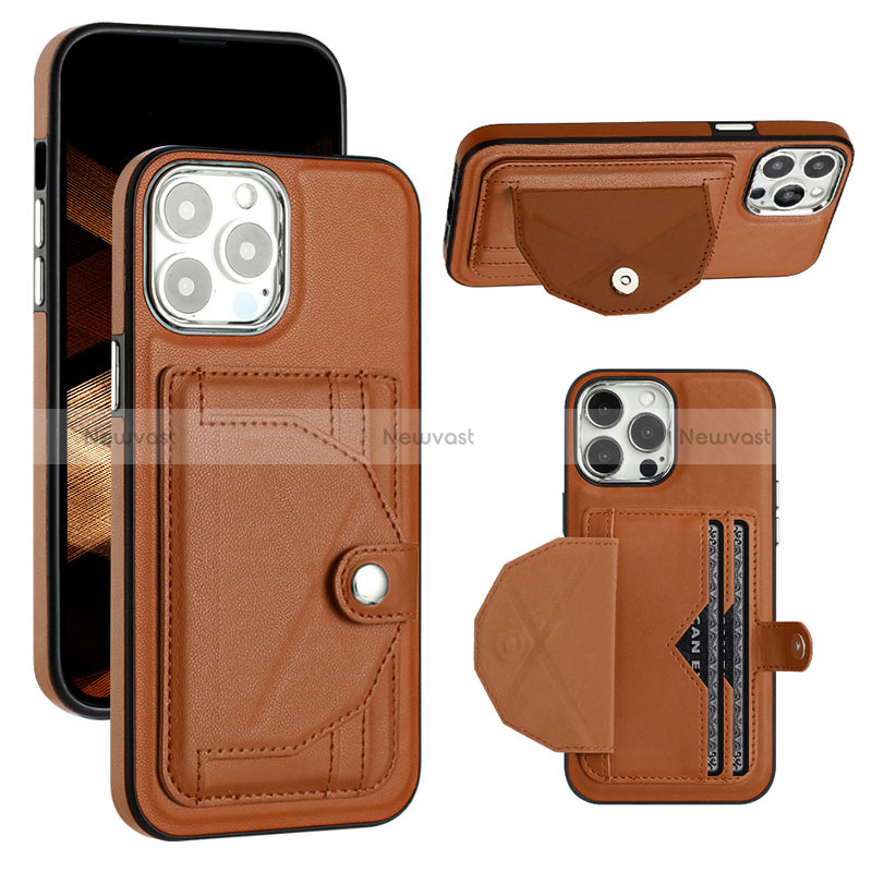 Soft Luxury Leather Snap On Case Cover Y01B for Apple iPhone 14 Pro Brown