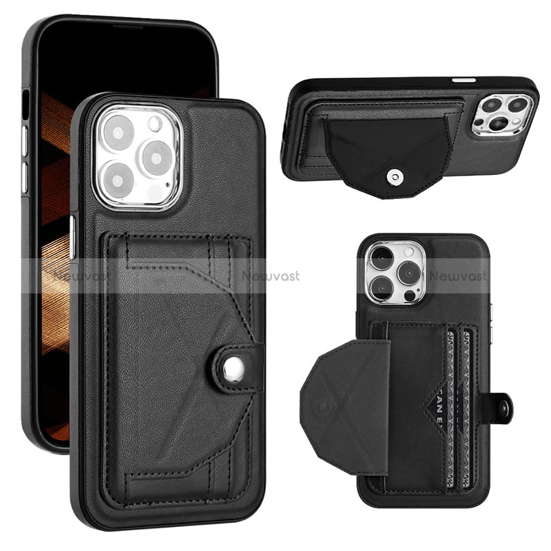 Soft Luxury Leather Snap On Case Cover Y01B for Apple iPhone 15 Pro Max Black