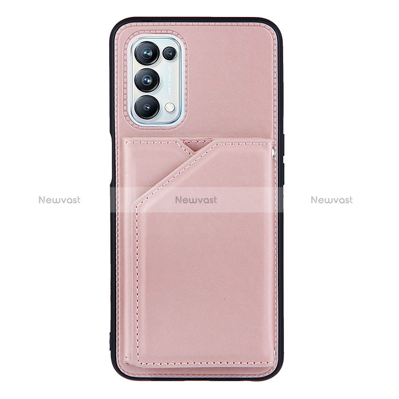 Soft Luxury Leather Snap On Case Cover Y01B for Oppo A54 5G Rose Gold