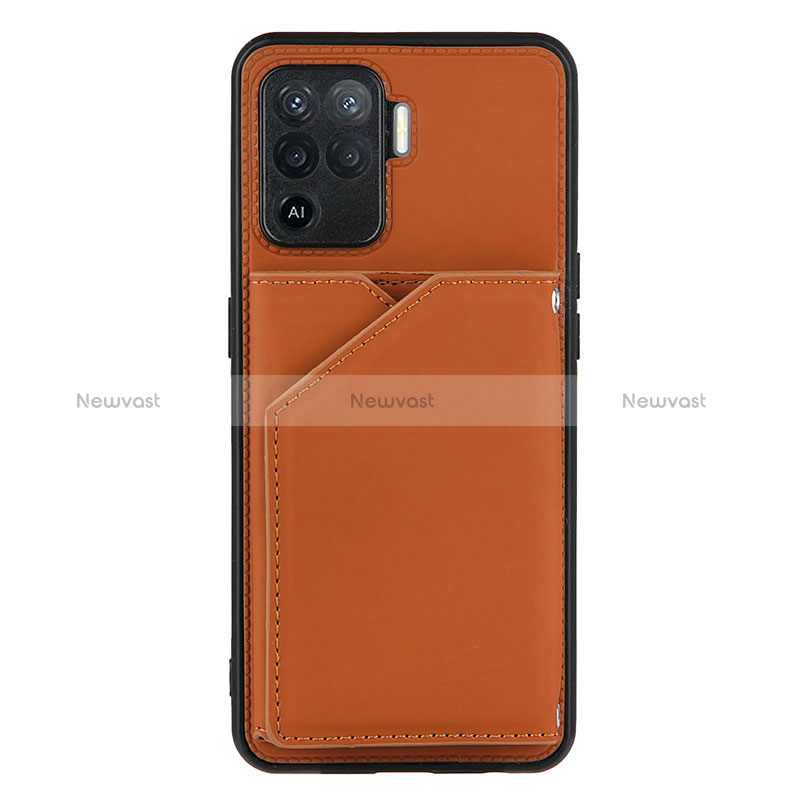Soft Luxury Leather Snap On Case Cover Y01B for Oppo Reno5 F Brown