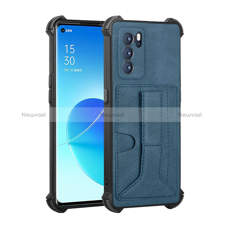 Soft Luxury Leather Snap On Case Cover Y01B for Oppo Reno6 Pro 5G India Blue