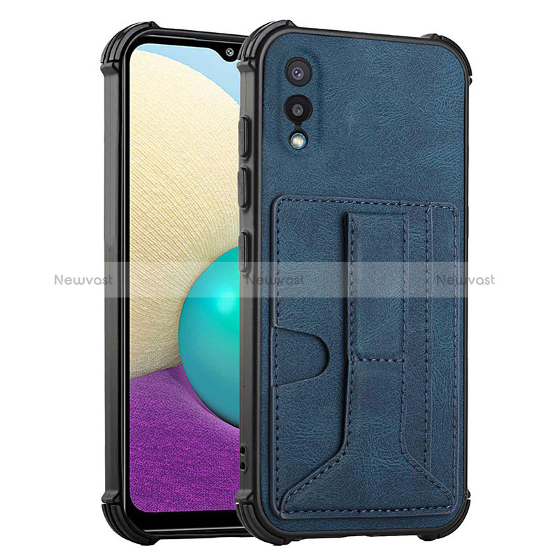 Soft Luxury Leather Snap On Case Cover Y01B for Samsung Galaxy A02 Blue