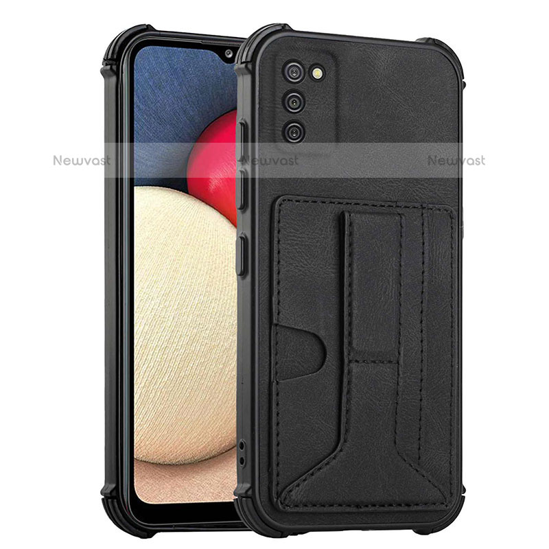 Soft Luxury Leather Snap On Case Cover Y01B for Samsung Galaxy A02s Black