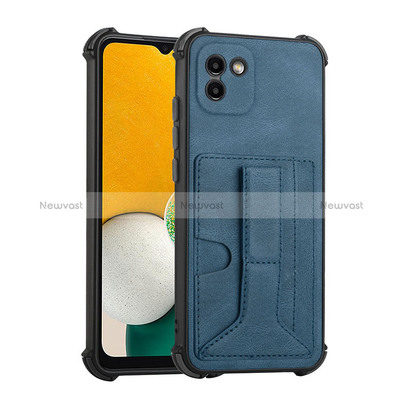 Soft Luxury Leather Snap On Case Cover Y01B for Samsung Galaxy A03 Blue