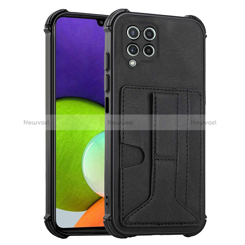 Soft Luxury Leather Snap On Case Cover Y01B for Samsung Galaxy A22 4G Black