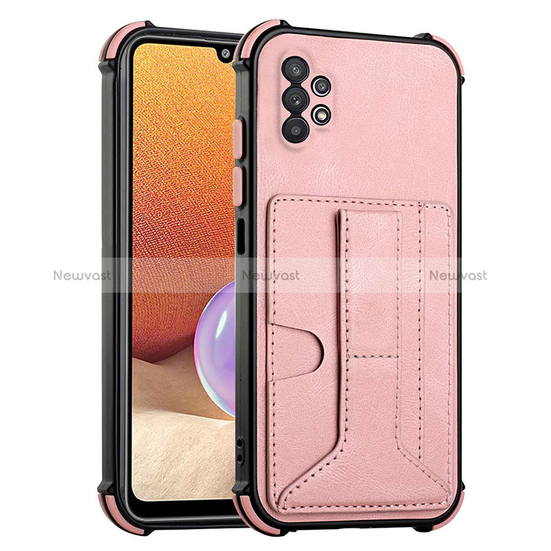 Soft Luxury Leather Snap On Case Cover Y01B for Samsung Galaxy A32 4G Rose Gold