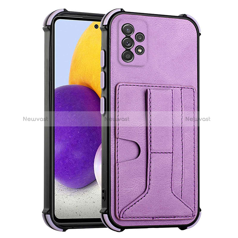 Soft Luxury Leather Snap On Case Cover Y01B for Samsung Galaxy A52 4G Purple