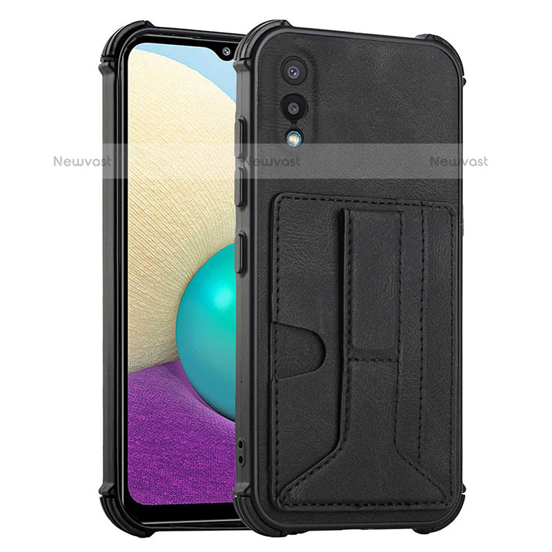 Soft Luxury Leather Snap On Case Cover Y01B for Samsung Galaxy M02 Black