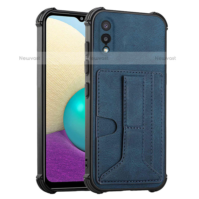 Soft Luxury Leather Snap On Case Cover Y01B for Samsung Galaxy M02 Blue