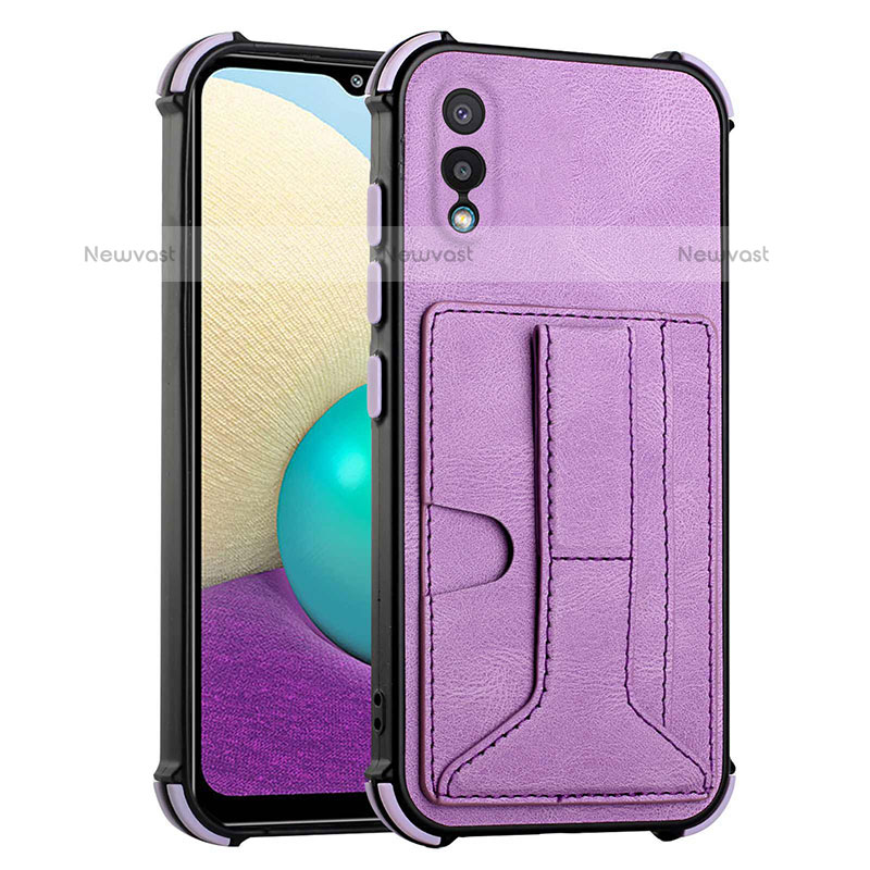 Soft Luxury Leather Snap On Case Cover Y01B for Samsung Galaxy M02 Purple