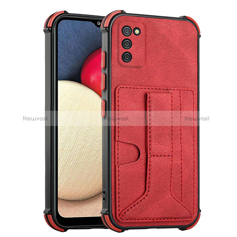 Soft Luxury Leather Snap On Case Cover Y01B for Samsung Galaxy M02s Red