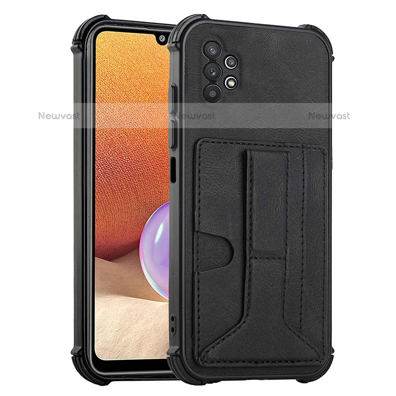 Soft Luxury Leather Snap On Case Cover Y01B for Samsung Galaxy M32 5G Black