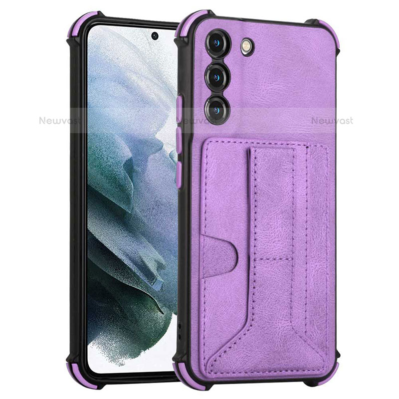 Soft Luxury Leather Snap On Case Cover Y01B for Samsung Galaxy S21 5G Purple