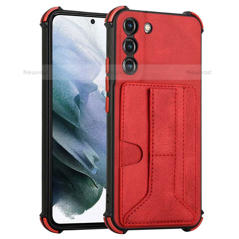 Soft Luxury Leather Snap On Case Cover Y01B for Samsung Galaxy S21 Plus 5G Red