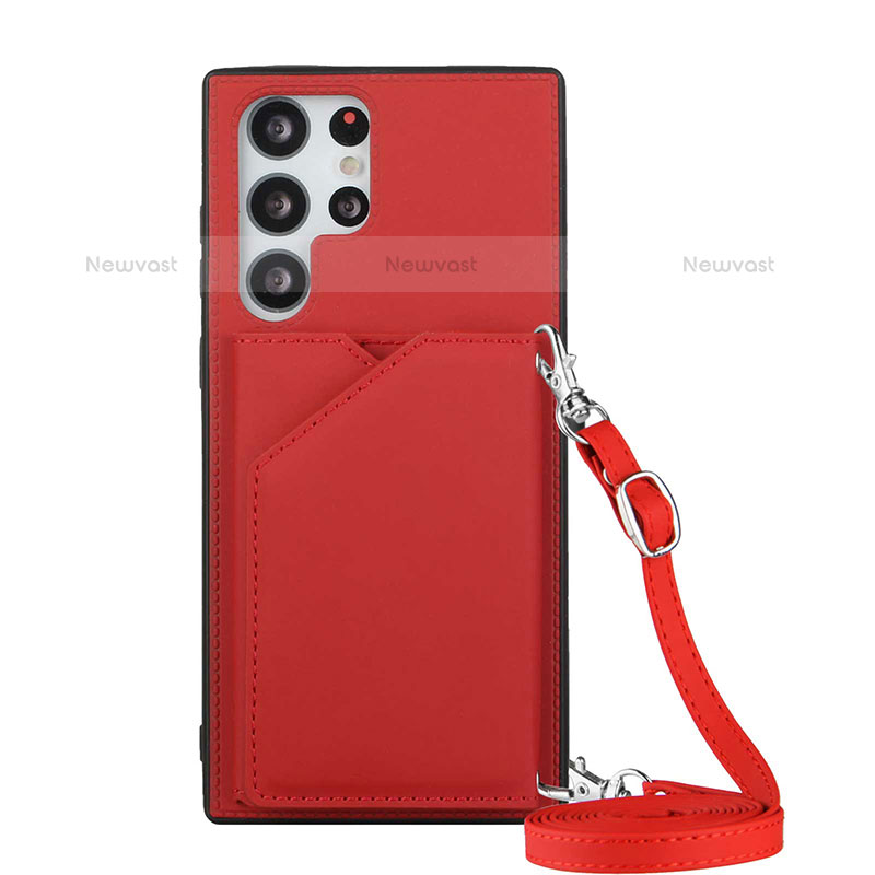 Soft Luxury Leather Snap On Case Cover Y01B for Samsung Galaxy S21 Ultra 5G Red