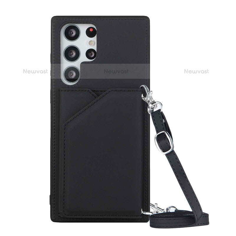 Soft Luxury Leather Snap On Case Cover Y01B for Samsung Galaxy S22 Ultra 5G Black