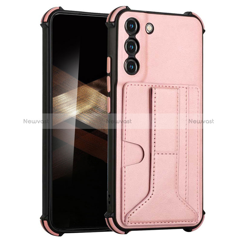 Soft Luxury Leather Snap On Case Cover Y01B for Samsung Galaxy S24 5G Rose Gold