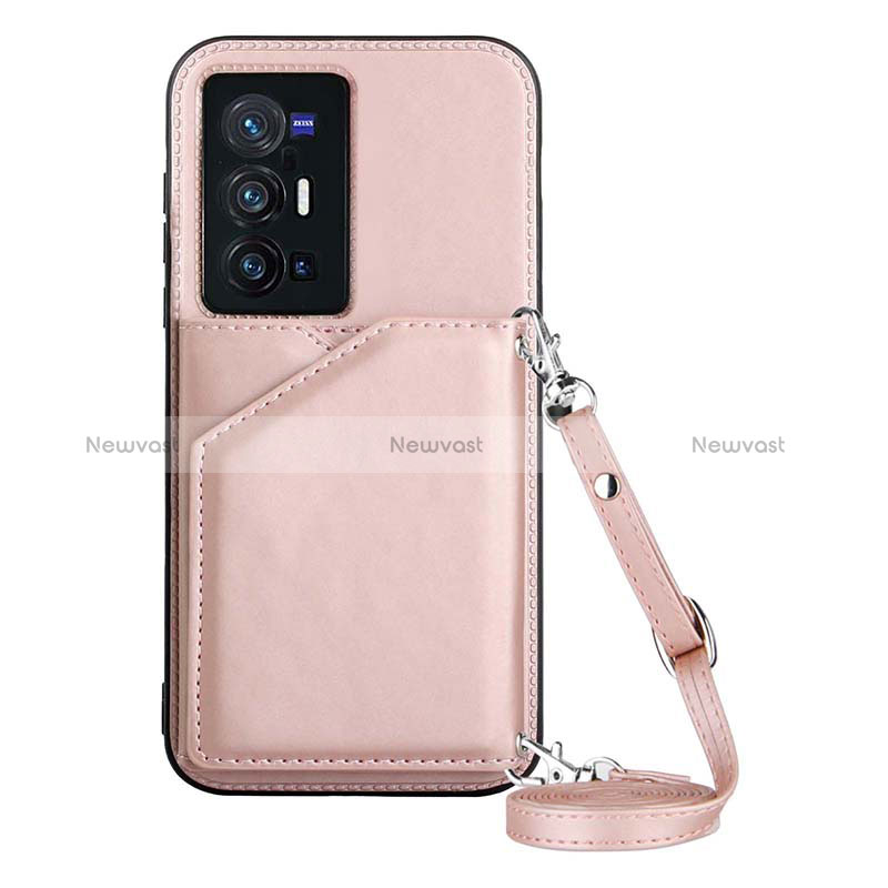Soft Luxury Leather Snap On Case Cover Y01B for Vivo X70 Pro+ Plus 5G Rose Gold