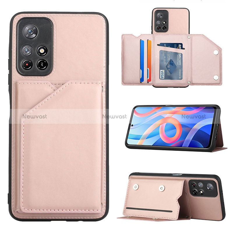 Soft Luxury Leather Snap On Case Cover Y01B for Xiaomi Poco M4 Pro 5G Rose Gold