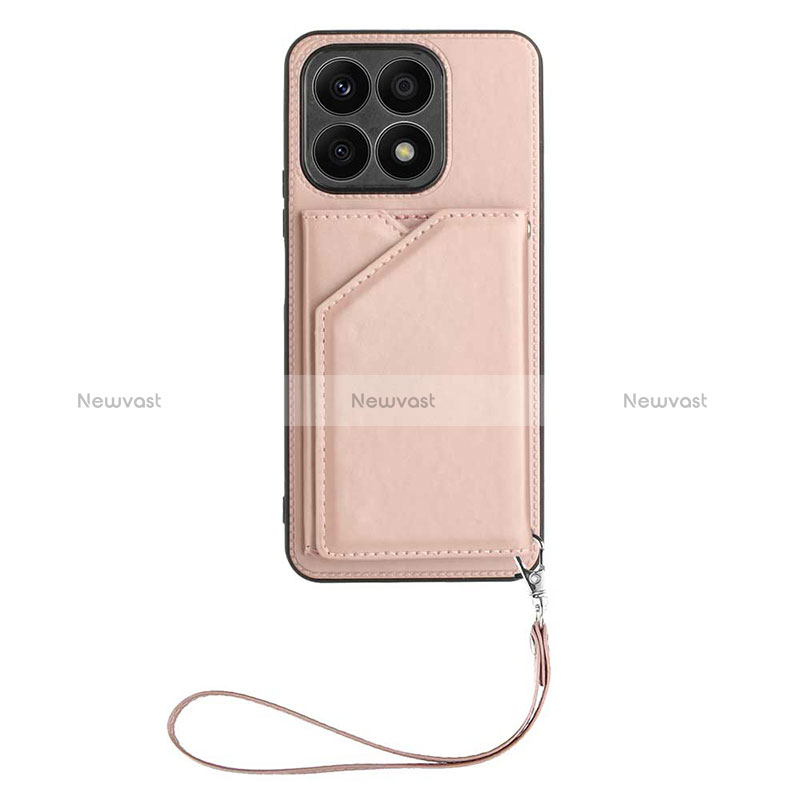 Soft Luxury Leather Snap On Case Cover Y02B for Huawei Honor X8a 4G Rose Gold