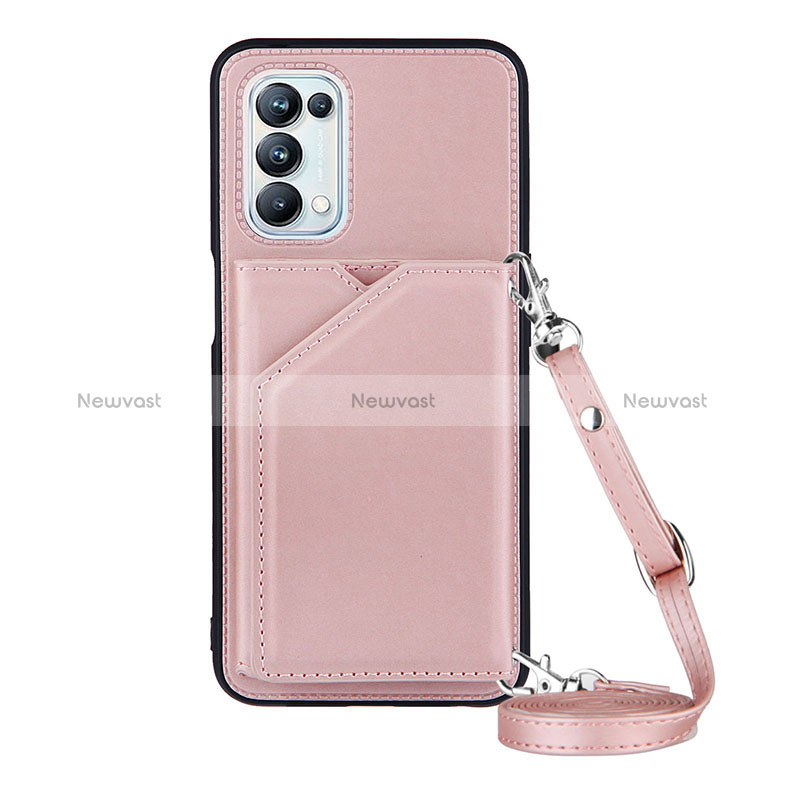 Soft Luxury Leather Snap On Case Cover Y02B for Oppo A54 5G Rose Gold