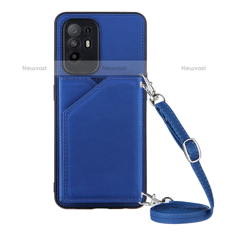 Soft Luxury Leather Snap On Case Cover Y02B for Oppo A95 5G Blue