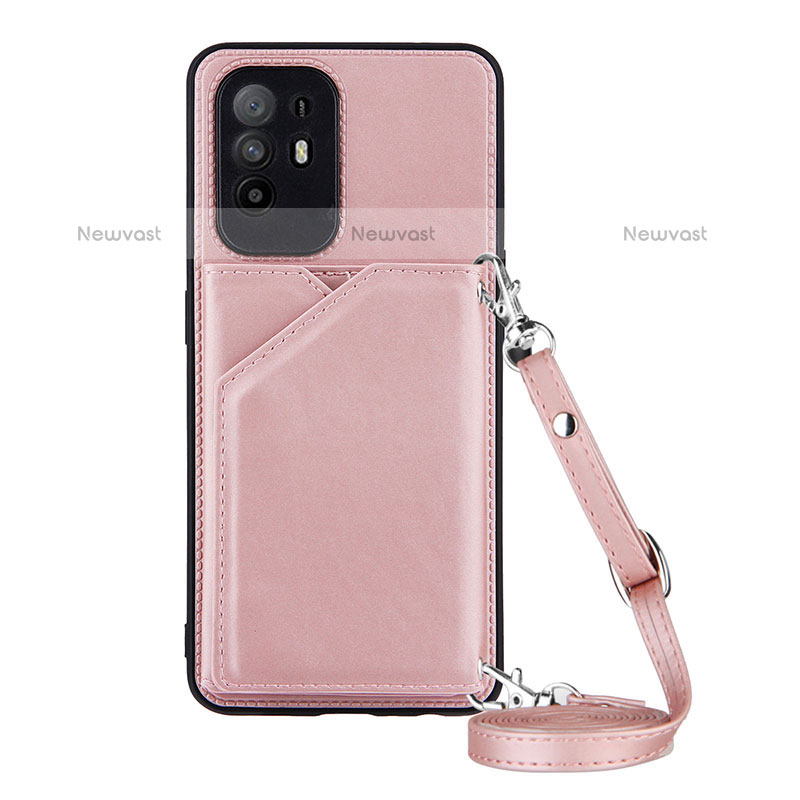 Soft Luxury Leather Snap On Case Cover Y02B for Oppo A95 5G Rose Gold