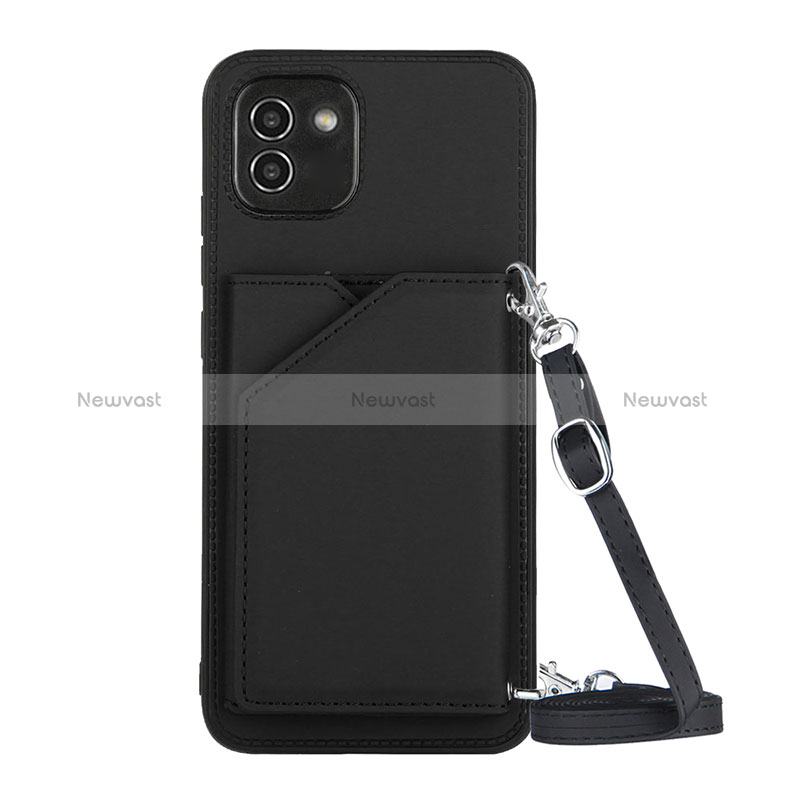 Soft Luxury Leather Snap On Case Cover Y02B for Samsung Galaxy A03 Black