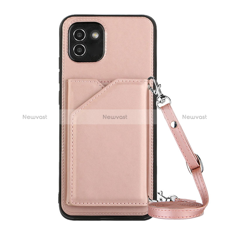 Soft Luxury Leather Snap On Case Cover Y02B for Samsung Galaxy A03 Rose Gold