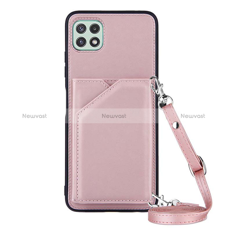 Soft Luxury Leather Snap On Case Cover Y02B for Samsung Galaxy A22 5G Rose Gold