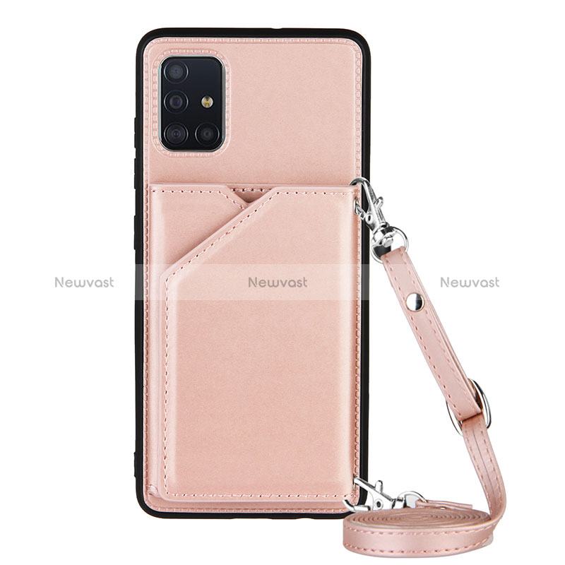 Soft Luxury Leather Snap On Case Cover Y02B for Samsung Galaxy A51 5G Rose Gold