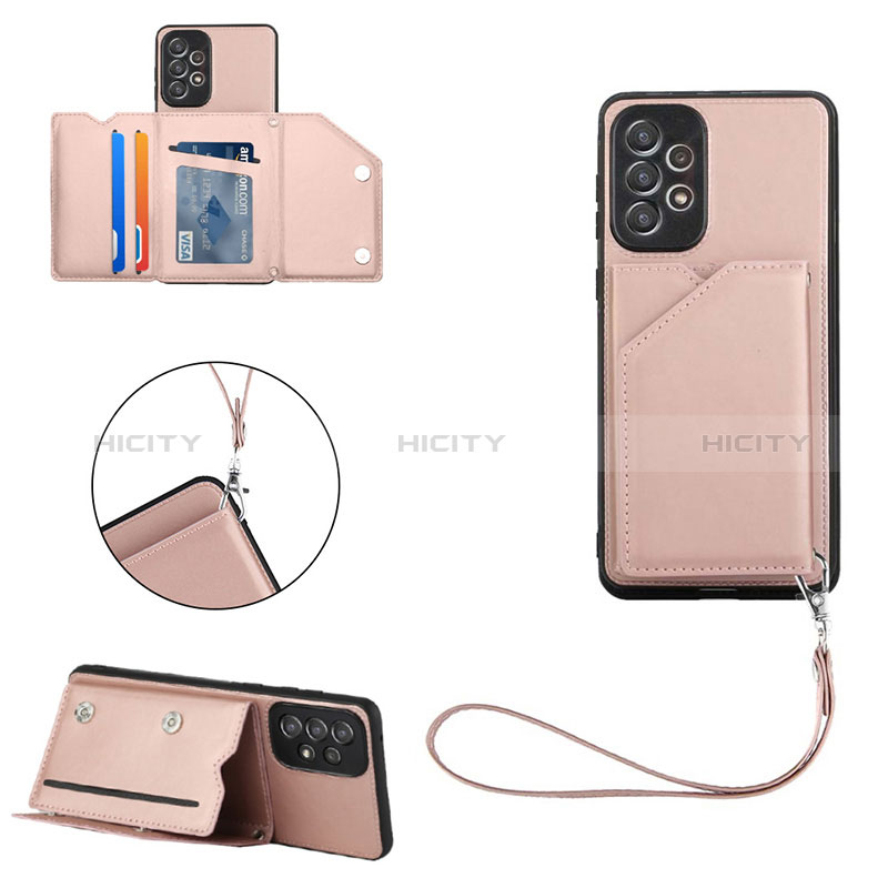 Soft Luxury Leather Snap On Case Cover Y02B for Samsung Galaxy A73 5G Rose Gold