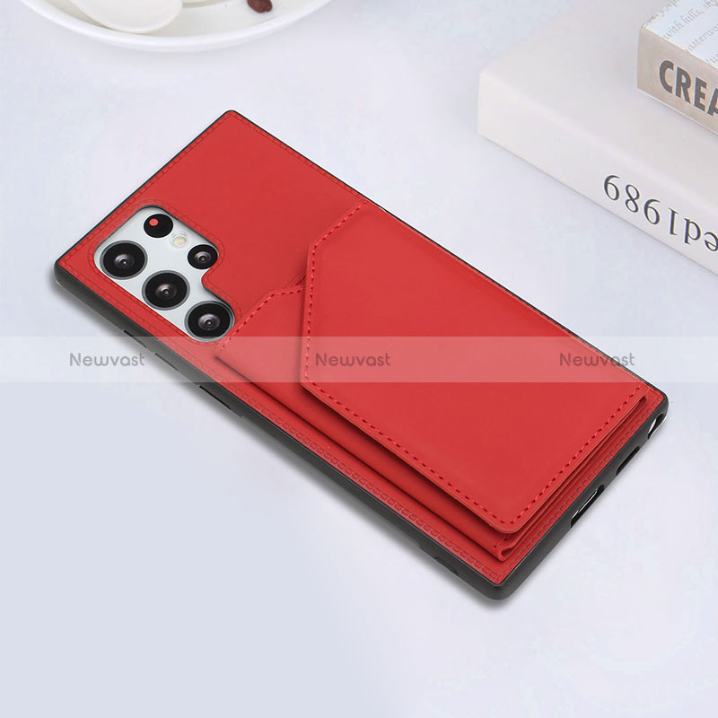 Soft Luxury Leather Snap On Case Cover Y02B for Samsung Galaxy S24 Ultra 5G Red