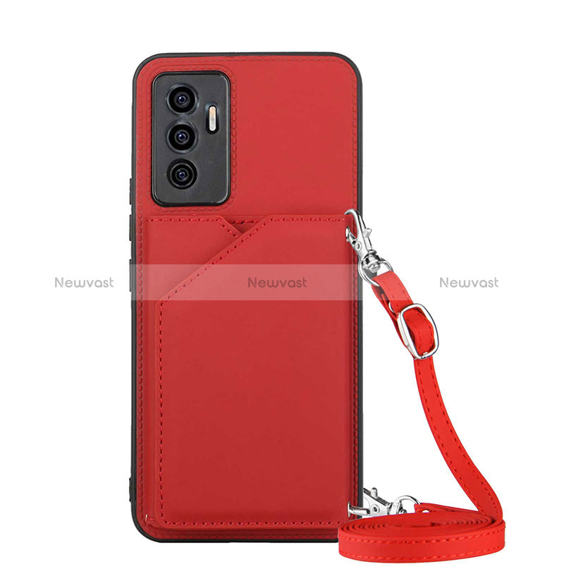 Soft Luxury Leather Snap On Case Cover Y02B for Vivo V23e 5G Red