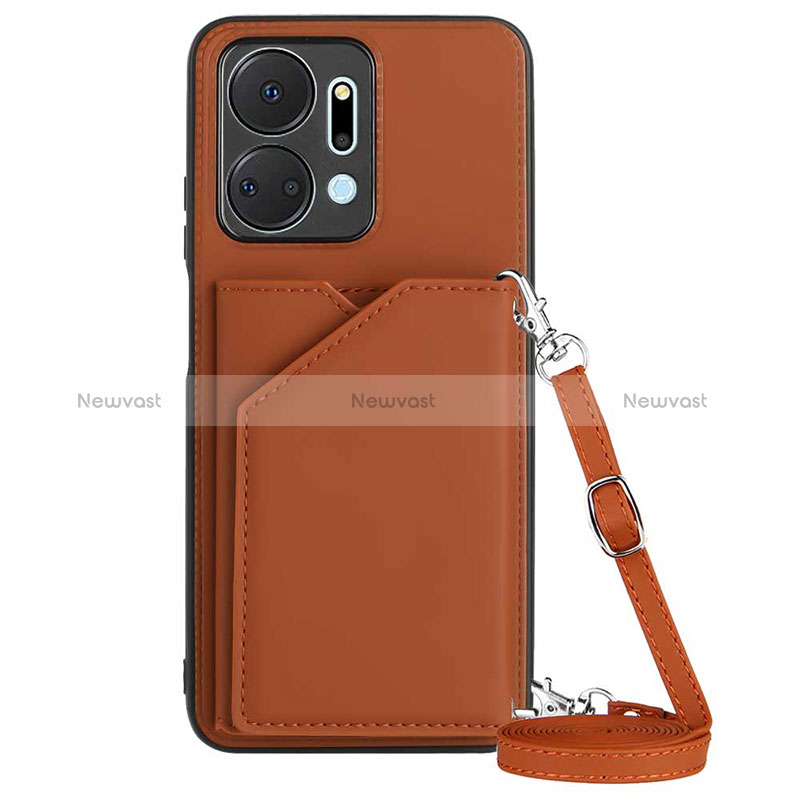 Soft Luxury Leather Snap On Case Cover Y03B for Huawei Honor X7a Brown