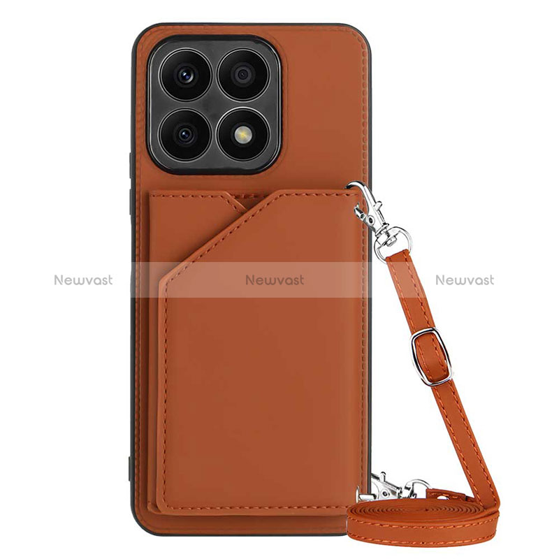 Soft Luxury Leather Snap On Case Cover Y03B for Huawei Honor X8a 4G Brown