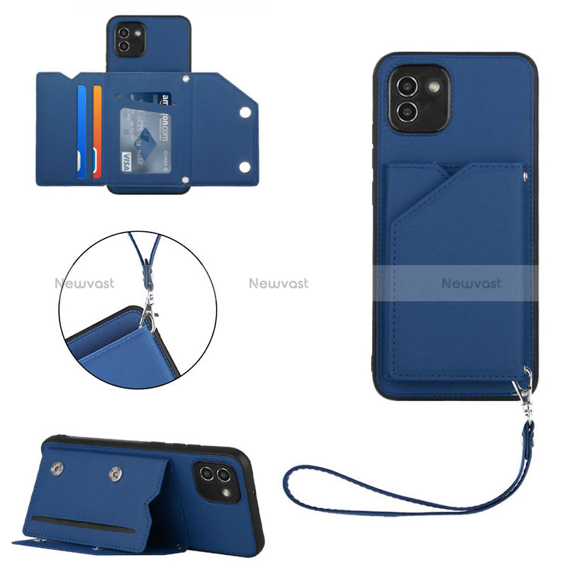 Soft Luxury Leather Snap On Case Cover Y03B for Samsung Galaxy A03 Blue