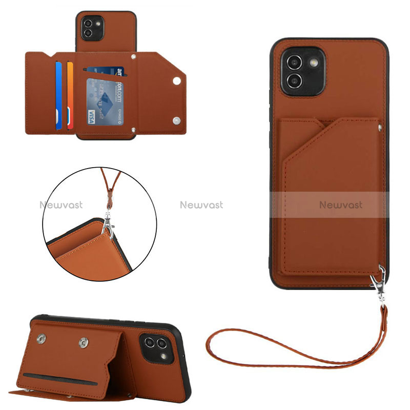 Soft Luxury Leather Snap On Case Cover Y03B for Samsung Galaxy A03 Brown