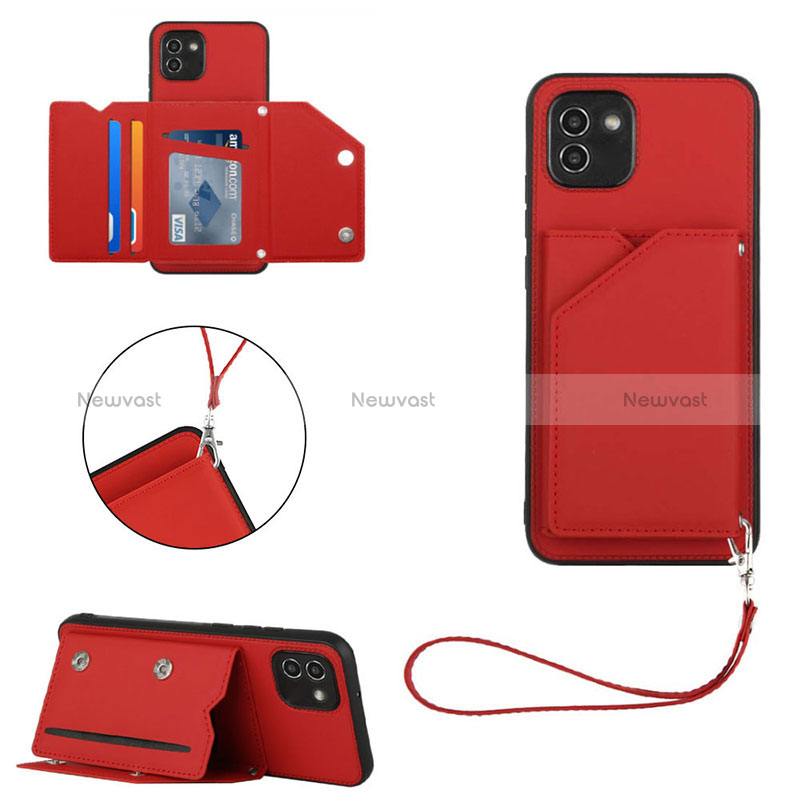 Soft Luxury Leather Snap On Case Cover Y03B for Samsung Galaxy A03 Red