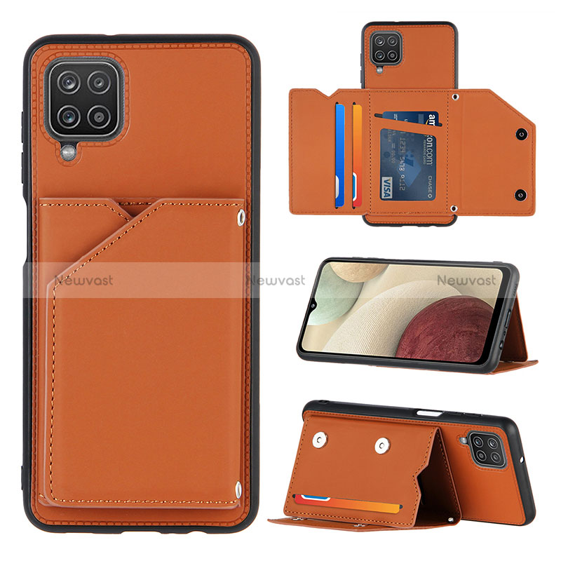 Soft Luxury Leather Snap On Case Cover Y03B for Samsung Galaxy A12 5G Brown