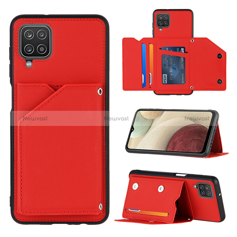 Soft Luxury Leather Snap On Case Cover Y03B for Samsung Galaxy A12 5G Red