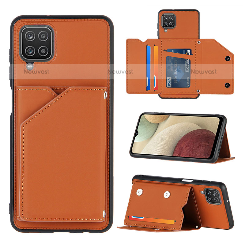 Soft Luxury Leather Snap On Case Cover Y03B for Samsung Galaxy A12 Brown