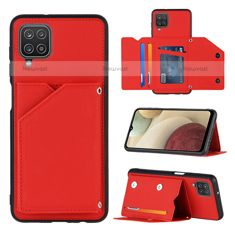 Soft Luxury Leather Snap On Case Cover Y03B for Samsung Galaxy A12 Red