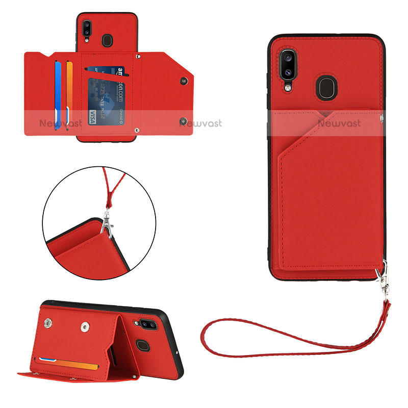 Soft Luxury Leather Snap On Case Cover Y03B for Samsung Galaxy A20 Red