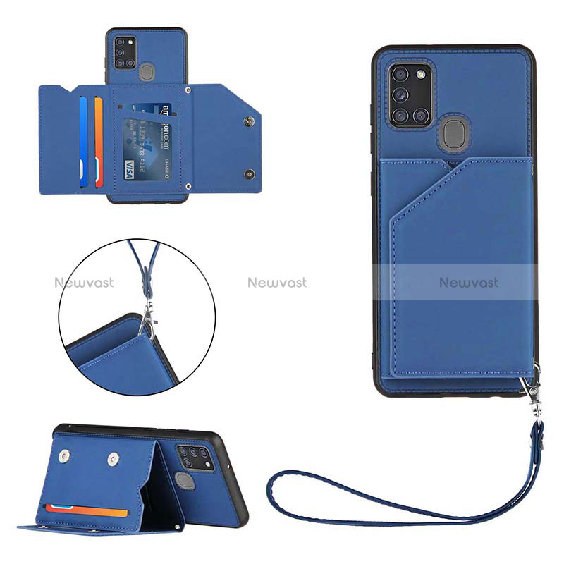 Soft Luxury Leather Snap On Case Cover Y03B for Samsung Galaxy A21s Blue